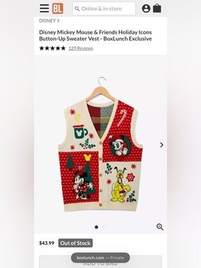 Disney x Box Lunch Mickey & Friends Red Holiday Sweater Vest, unisex Medium